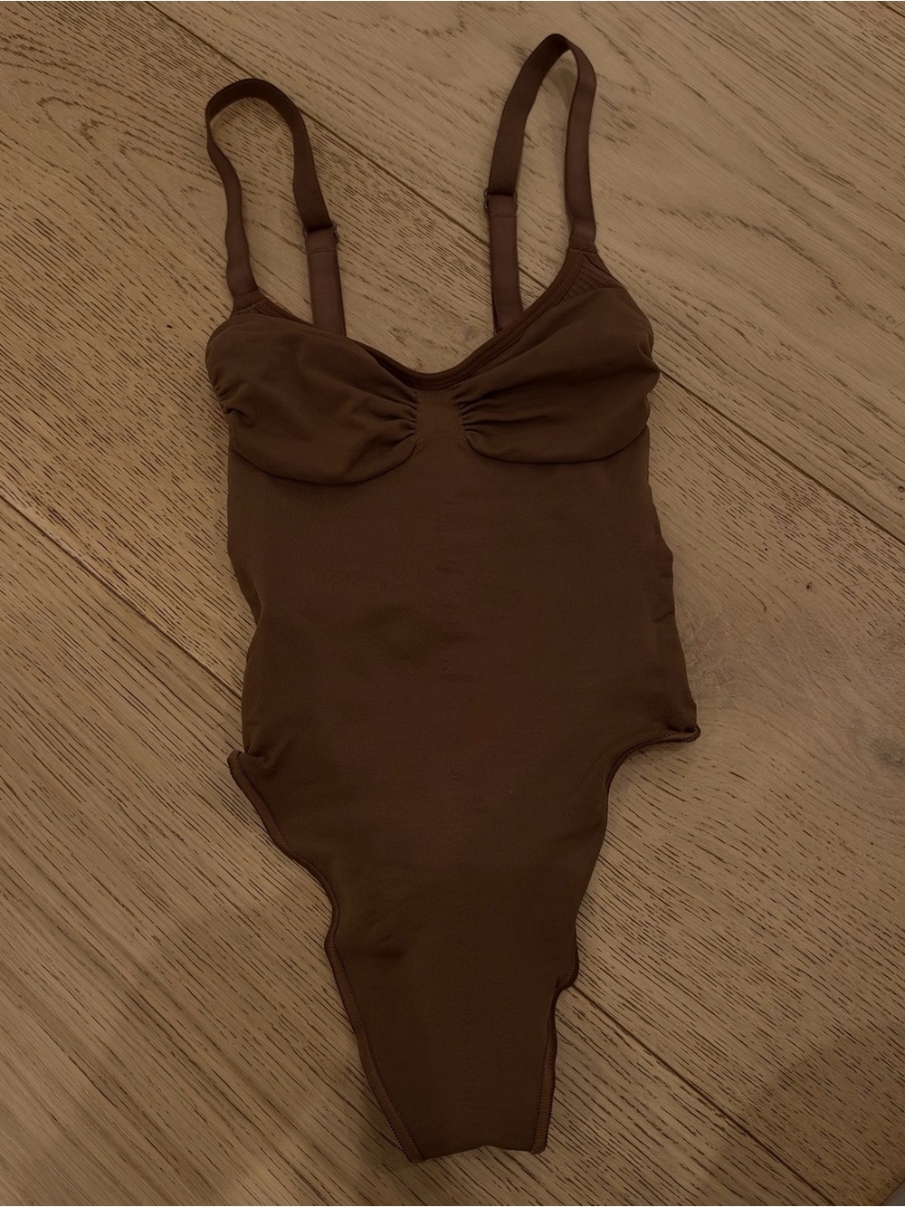 SKIMS Cotton Rib Cut Out Bodysuit Brown One-Piece Swimsuit